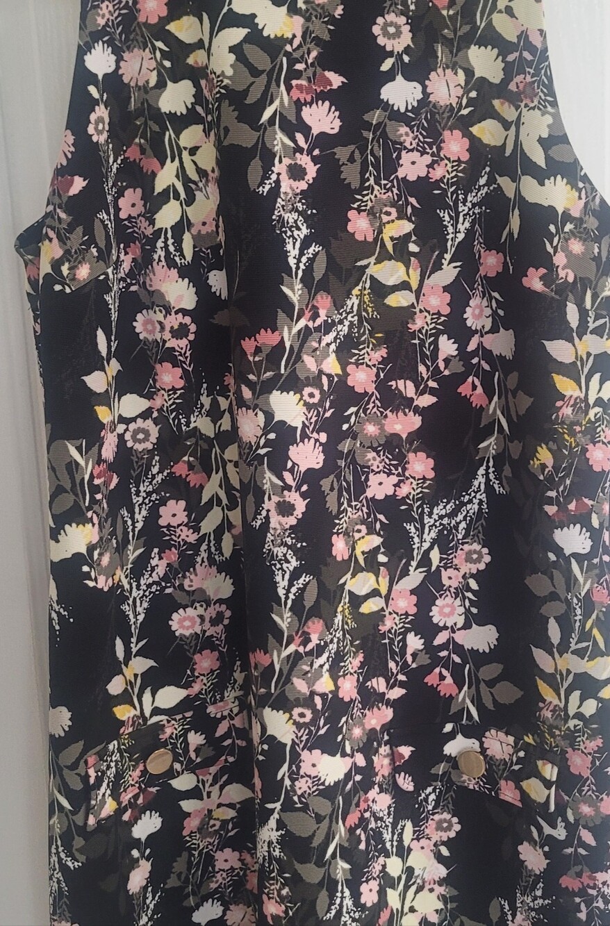 INC International Concepts Black Floral Dress with Pink & Cream Blooms